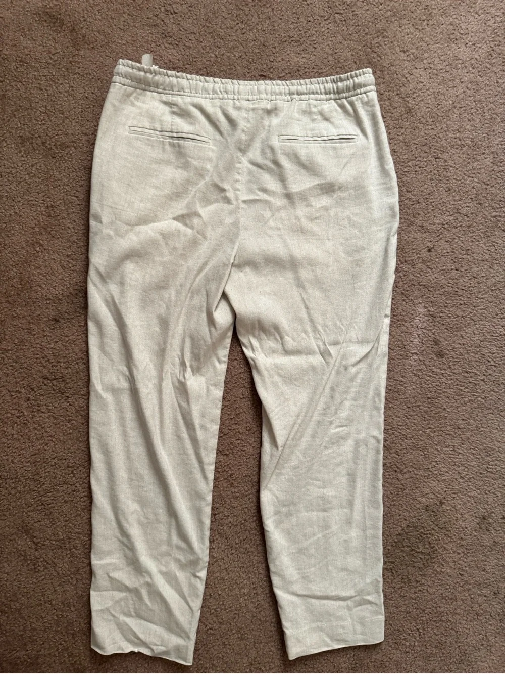 Zara Women’s Casual Drawstring Linen Pants - Light Beige